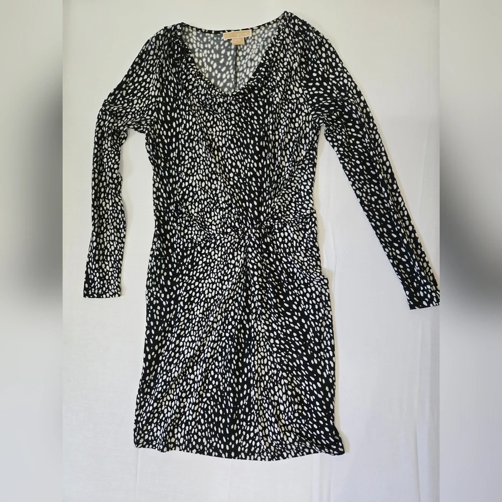 Michael Kors Black and White Pleated Wrap Dress